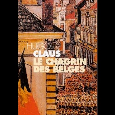 Capa de livro com título LE CHAGRIN DES BELGES e ilustração de edifício e multidão