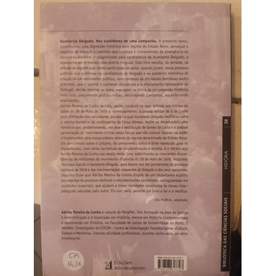 Contracapa de livro sobre Humberto Delgado com texto informativo e selo da editora