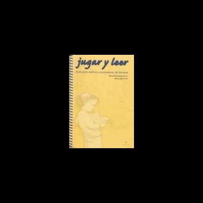 Capa amarela de livro jugar y leer com imagem desenhada de criança