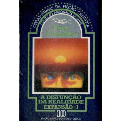 Capa de livro de ficção científica azul escuro com olhos azuis e pôr do sol