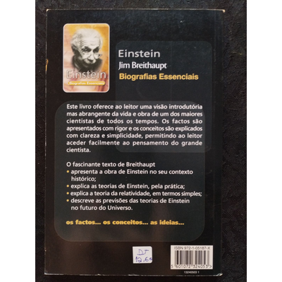 Contracapa do livro Einstein de Jim Breithaupt com texto em português e selo com código DT 10,65