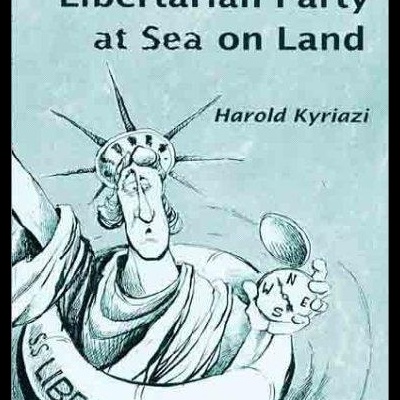 Capa de livro azul com ilustração da Estátua da Liberdade e texto sobre partido libertário