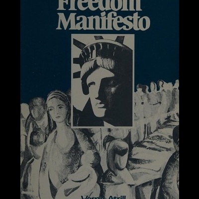 Capa de livro The Freedom Manifesto com imagem da Estátua da Liberdade e pessoas desenhadas ao fundo