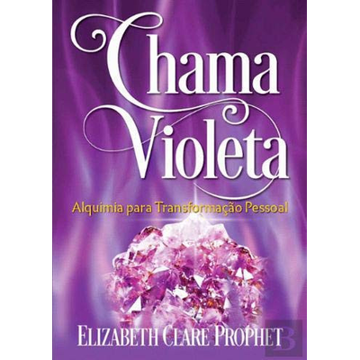 Capa do livro Chama Violeta com fundo roxo e pedra violeta