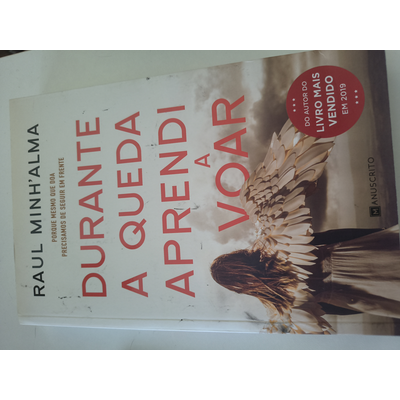 Capa do livro Durante a Queda a Aprendi a Voar com imagem de mulher com asas douradas e texto promocional