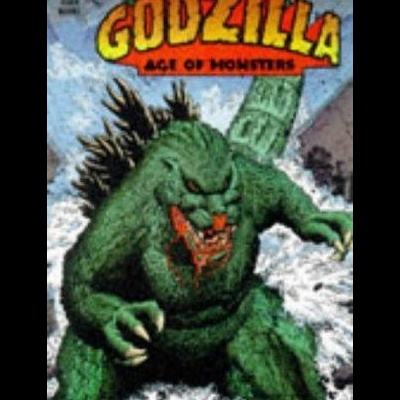 Capa do jogo Godzilla: Age of Monsters com monstro verde escamoso
