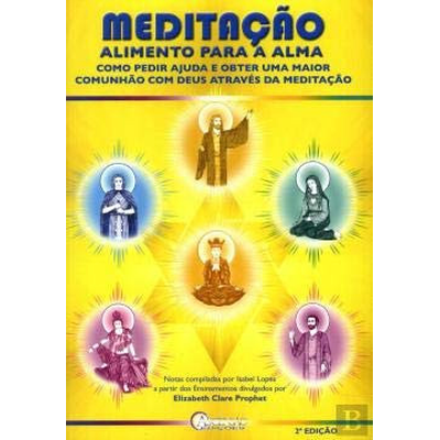 Capa de livro amarelo com título e figuras espirituais coloridas