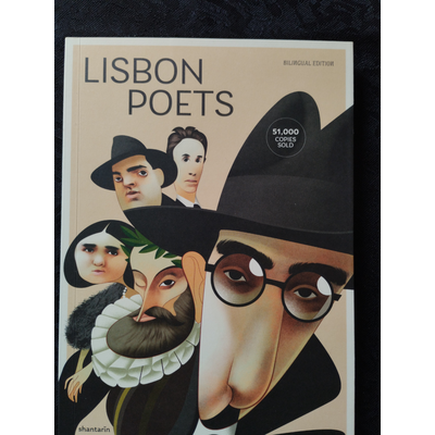 Capa de livro com ilustrações de cinco poetas estilizados e texto LISBON POETS