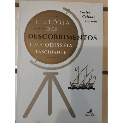 Capa de livro História dos Descobrimentos com astrolábio e navio