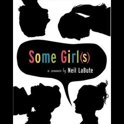 Capa de livro Some Girl(s) com silhuetas negras e texto colorido