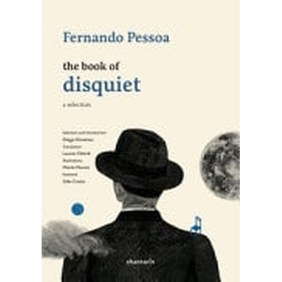 Capa do livro the book of disquiet de Fernando Pessoa com ilustração de homem de costas e lua