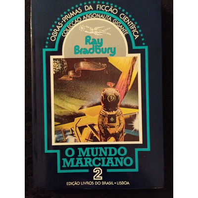 Capa de livro O MUNDO MARCIANO 2 de Ray Bradbury com capa azul e ilustração de astronauta em Marte