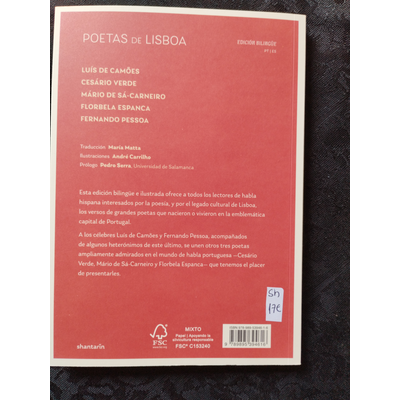 Contracapa de livro POETAS de LISBOA com texto em português e preço 17€