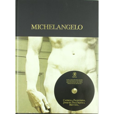 Capa de livro com corpo escultural masculino e texto MICHELANGELO
