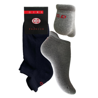 Pacote de meias para menina em azul-escuro e cinzento com letras C.D vermelhas