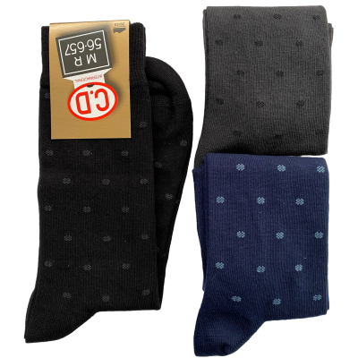 Três pares de meias coloridas com padrão de pequenos pontos