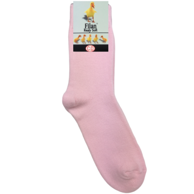 Meia rosa clara com etiqueta Filan Really Soft e patinhos amarelos