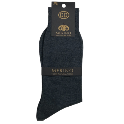 Meias cinza escuro de lã Merino com etiquetas pretas e douradas