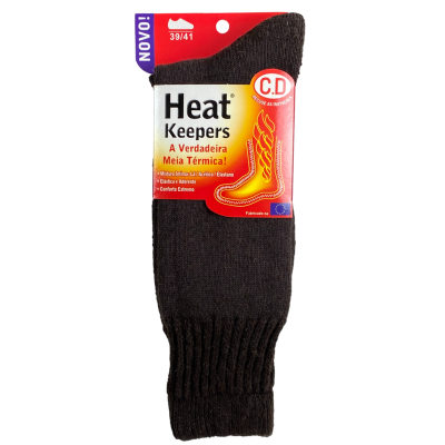 Meia térmica preta Heat Keepers com etiqueta vermelha e branca