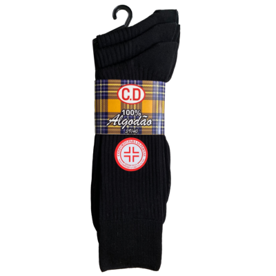 Pack de quatro meias pretas com etiqueta amarela e azul