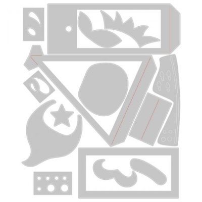 Figuras de corte em cartão cinzento com formas diversas e recortes