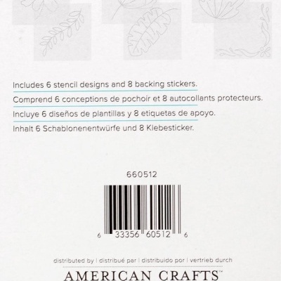 Embalagem branca de produto AMERICAN CRAFTS com código de barras e texto multilíngue