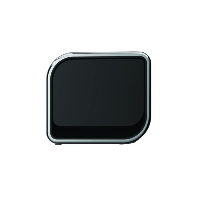 produto quadrado preto com bordas arredondadas e moldura metálica