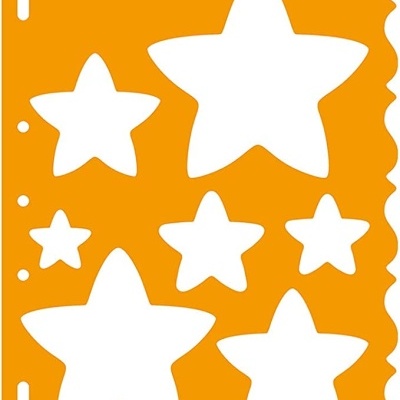 Stencil amarelo com estrelas recortadas e orifícios para fichário