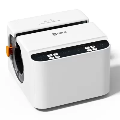 Máquina elétrica branca com painel de controlo e marca LOOVLIK
