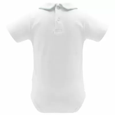 Body para bebé branco com gola de borda verde e botões na parte de trás