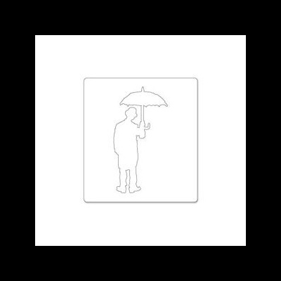 Silhueta preta de homem com chapéu e guarda-chuva sobre fundo branco