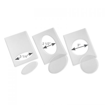 Moldes metálicos rectangulares com aberturas circulares e ovais de vários tamanhos