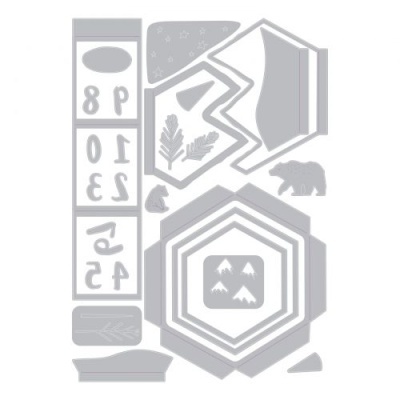 Decalques cinzentos com números, folhas, urso, rato e formas geométricas para miniatura