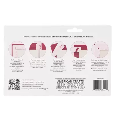 Instruções de uso para ferramenta 5 em 1 American Crafts com ilustrações e texto multilingue