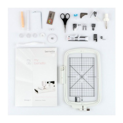 Acessórios para máquina de costura com manual e aro de bordado branco