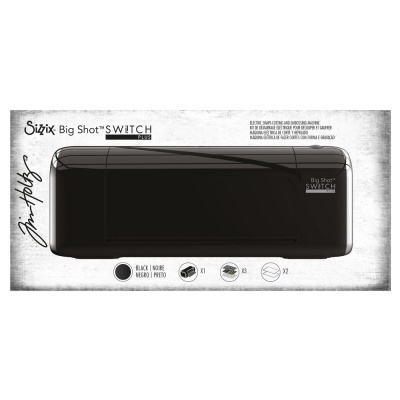 Caixa preta do produto Sizzix Big Shot SWITCH com texto em fundo cinza