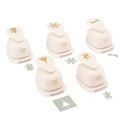 Furadores de papel bege com motivos natalícios e recortes em papel