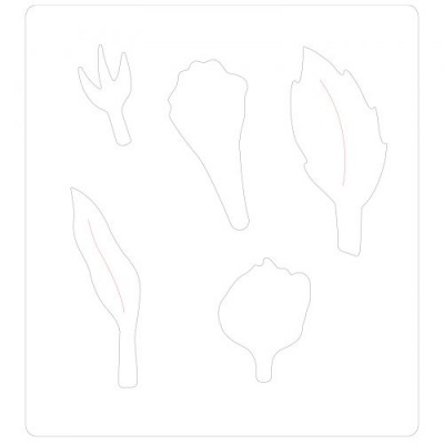 Cinco moldes brancos de formas abstratas em fundo branco