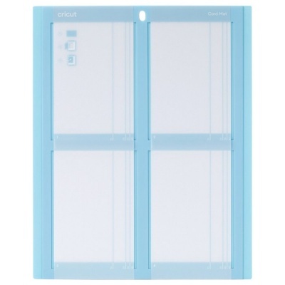 Tapete de corte azul claro e branco para máquina Cricut com texto e símbolos