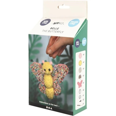 Kit DIY para montar borboleta Belle com materiais coloridos em caixa