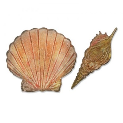 Dois ímanes em forma de conchas do mar em tons castanho e laranja