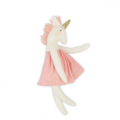 Pelúcia unicórnio branco com vestido cor-de-rosa