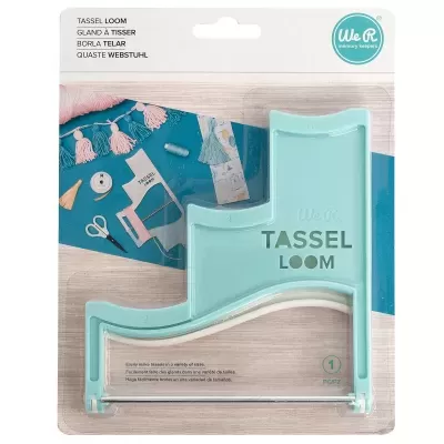 Dispositivo TASSEL LOOM verde-água para fazer franjas em embalagem blister