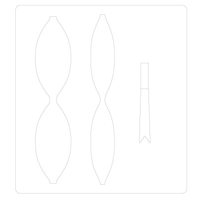 Moldes brancos elípticos e molde menor com extremidade em V sobre fundo branco