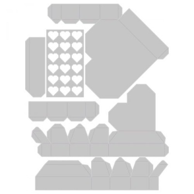 Moldes de papelão cinza com padrão de corações para caixas