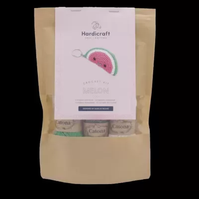 Kit de croché Hardicraft para chaveiro melão com novelo de fio Catona e saco de papel kraft