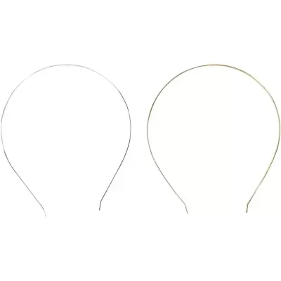 Duas tiaras finas nas cores prata e dourado em fundo branco.