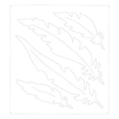 Stencil plástico branco com contornos de várias penas para decoração