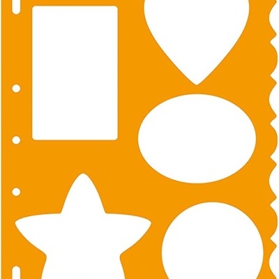 Moldura plástica laranja com recortes em várias formas geométricas e borda ondulada