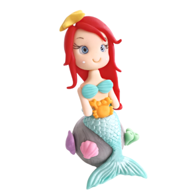 Figura de sereia colorida com cauda azul e cabelo vermelho